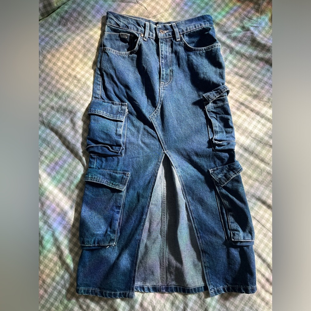 The Ragged Priest Blue Denim Cargo Skirt